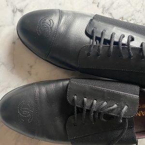 Chanel uniform black leather driving loafers